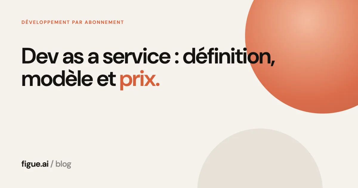 Couverture titrée Dev as a service : définition, modèle et prix, sur fond sable avec un disque orange.
