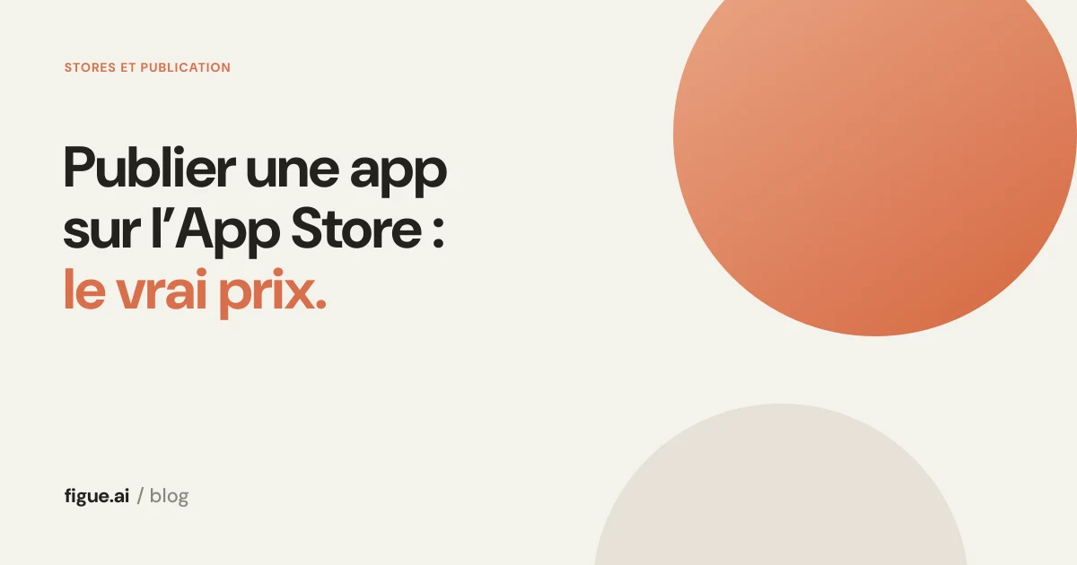 Couverture titrée Publier une app sur l'App Store, le vrai prix, sur fond sable avec un disque orange.