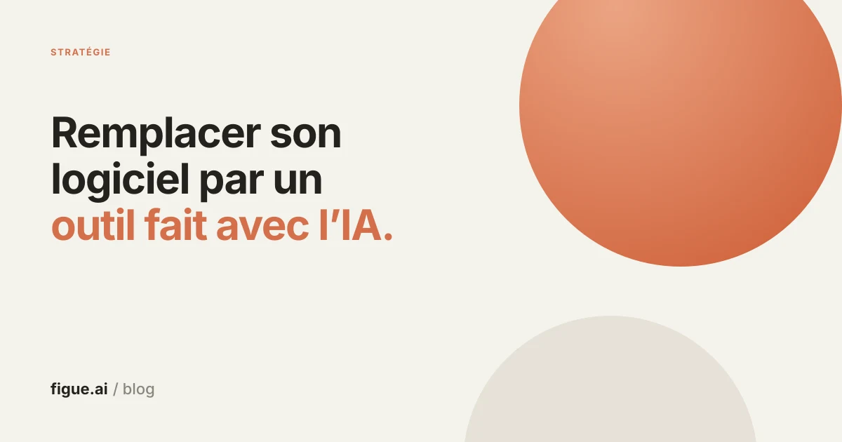 Cover titled Replace your software with an AI-built tool, on a sand background with an orange disc.