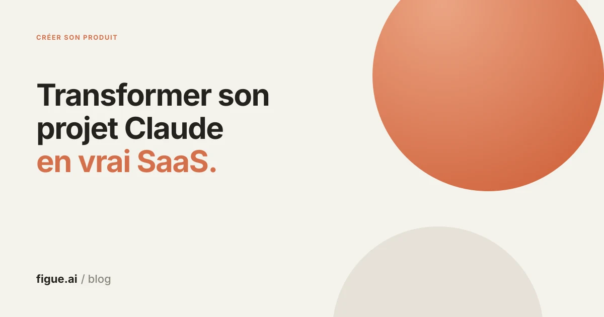Couverture titrée Transformer son projet Claude en vrai SaaS, sur fond sable avec un disque orange.